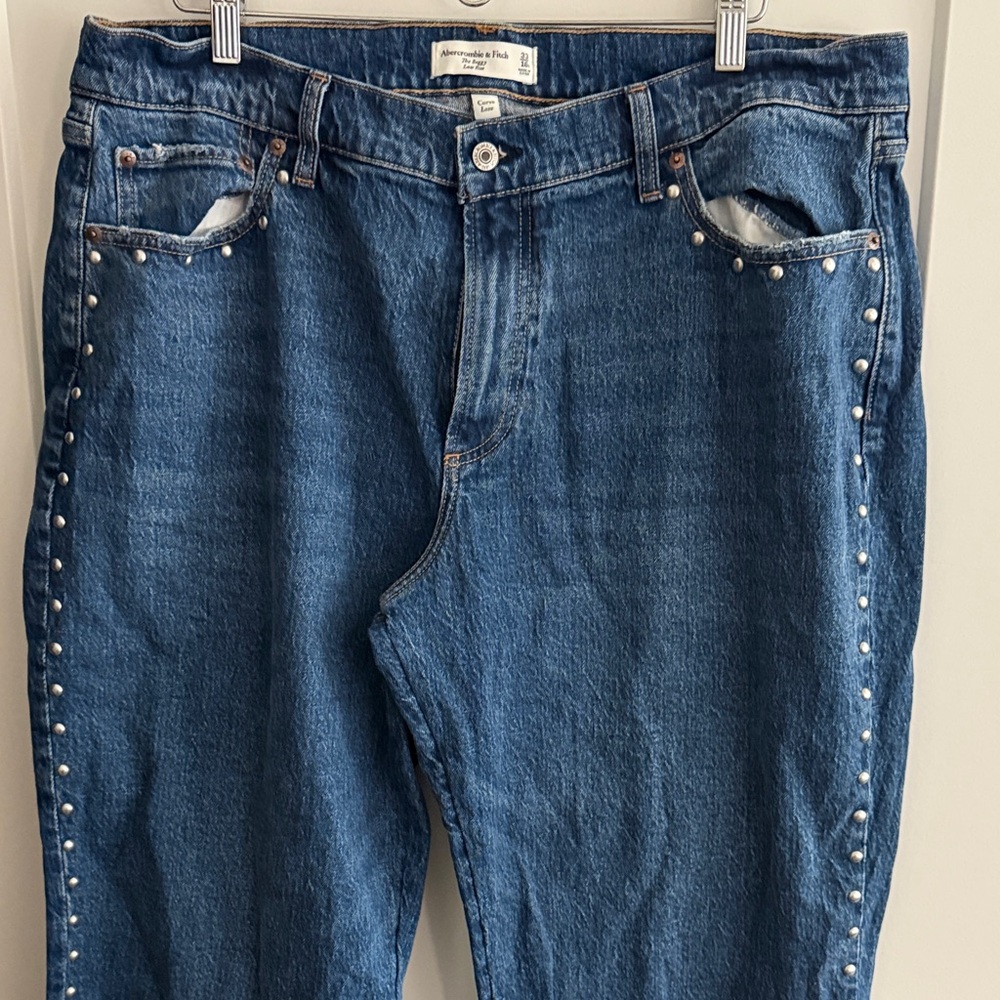 Abercrombie & Fitch Blue Boyfriend Jeans with Pearl Details